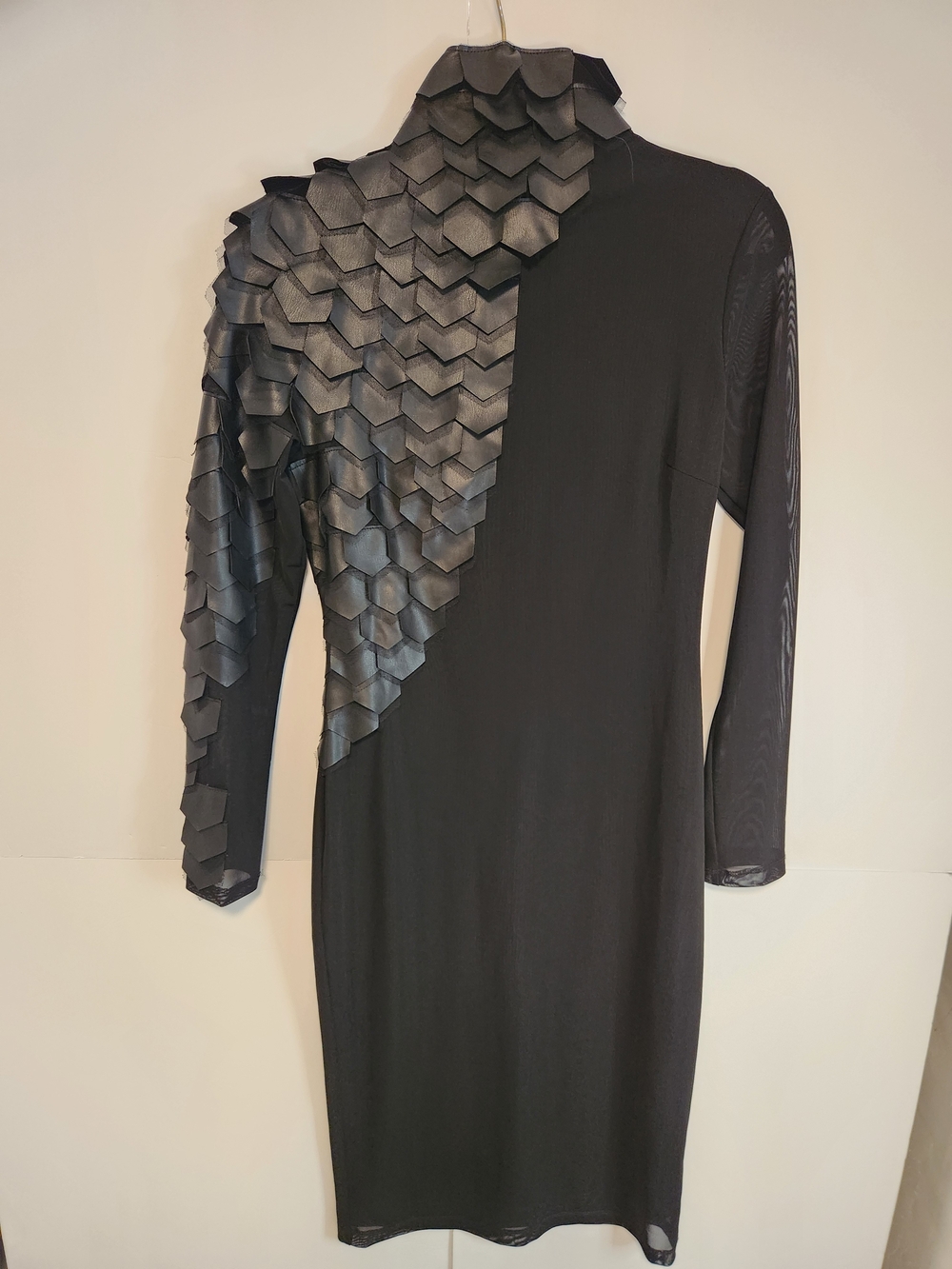 Fashion Nova Black Long Sleeve Scale-Detail Bodycon Dress